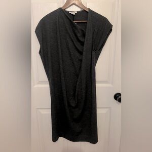 HELMUT LANG Women's Charcoal Gray Sonar Wool Short Sleeve Twist Knot Dress NEW